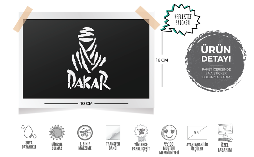 RFHLM55 Reflektif Dakar Etiketi - Beyaz Renk