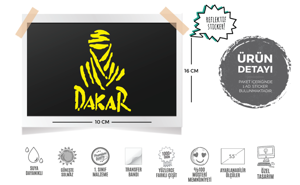 RFHLM57 Reflektif Dakar Etiketi - Sari Renk