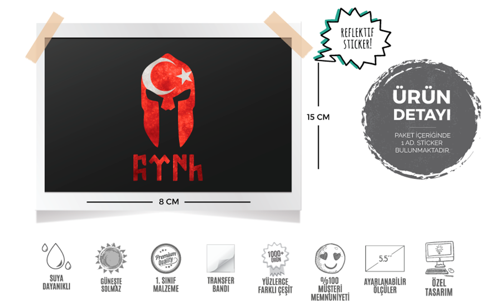RFHLM67 Reflektif Savas Migfer Etiketi Gokturkce Turk Yazisi Ile