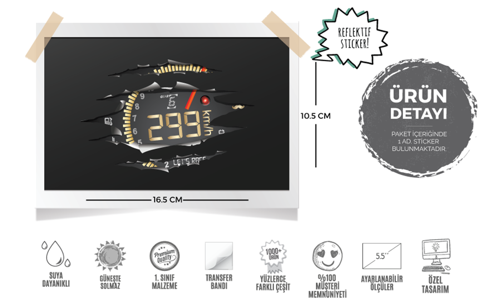RFHLM76 Yirtik Metal Desenli 299 Km/h Gosterge Etiketi
