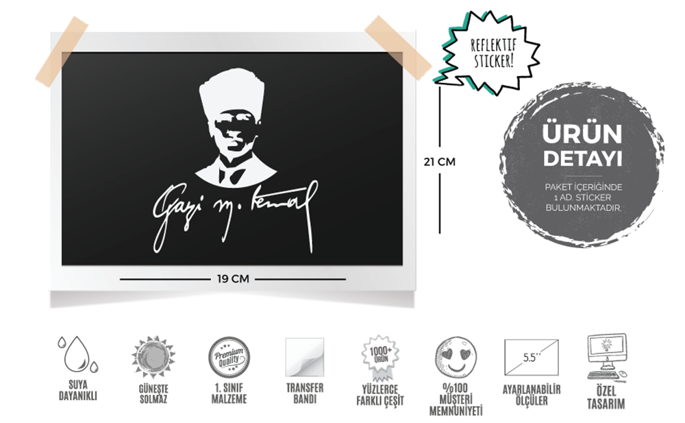RFHLM94 Reflektif Gazi Mustafa Kemal Silueti - Buyuk Boy