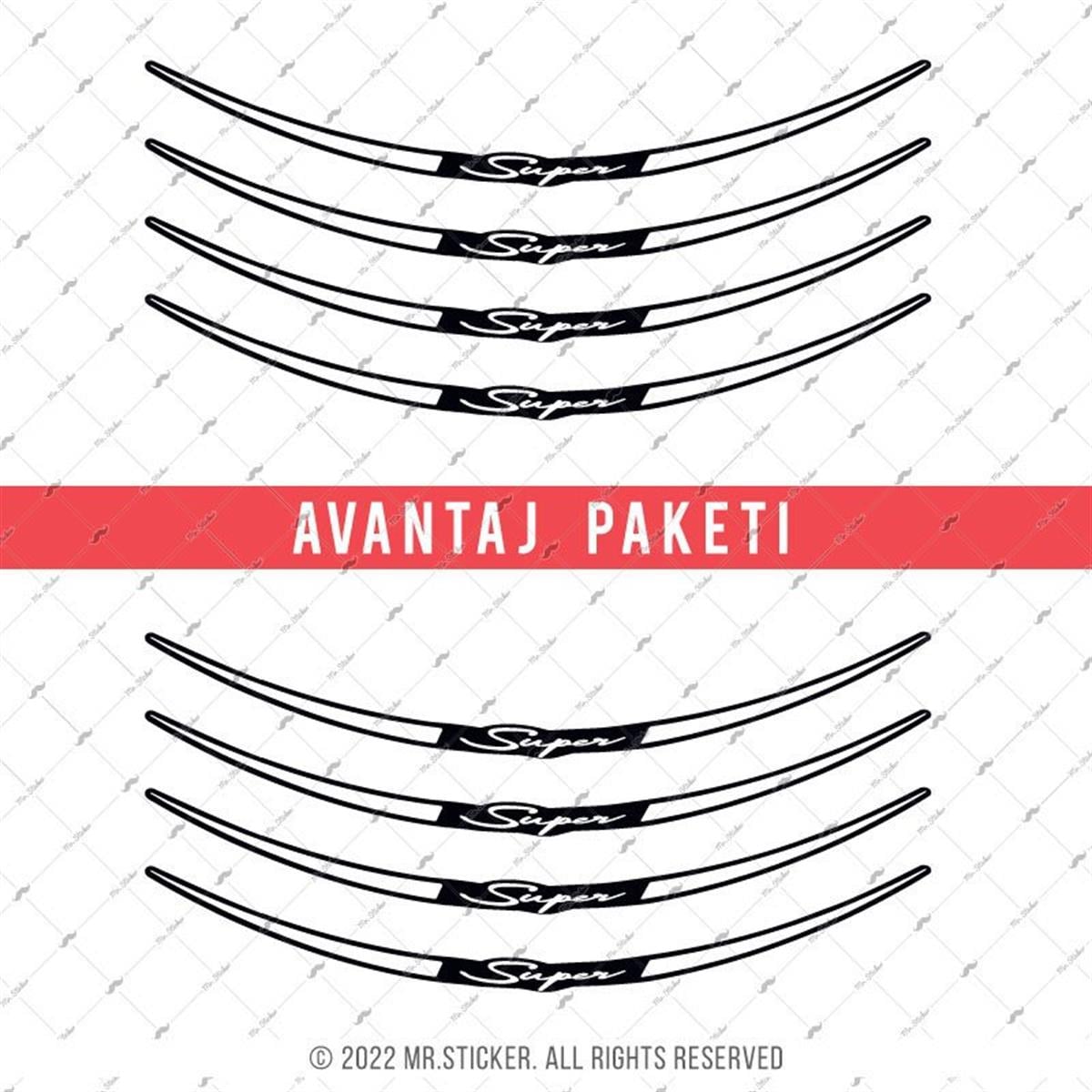 RFHLMBDL14 Avantaj Set Vespa Uyumlu Reflektif Super Yazili Jant Etiketi - Beyaz Renk