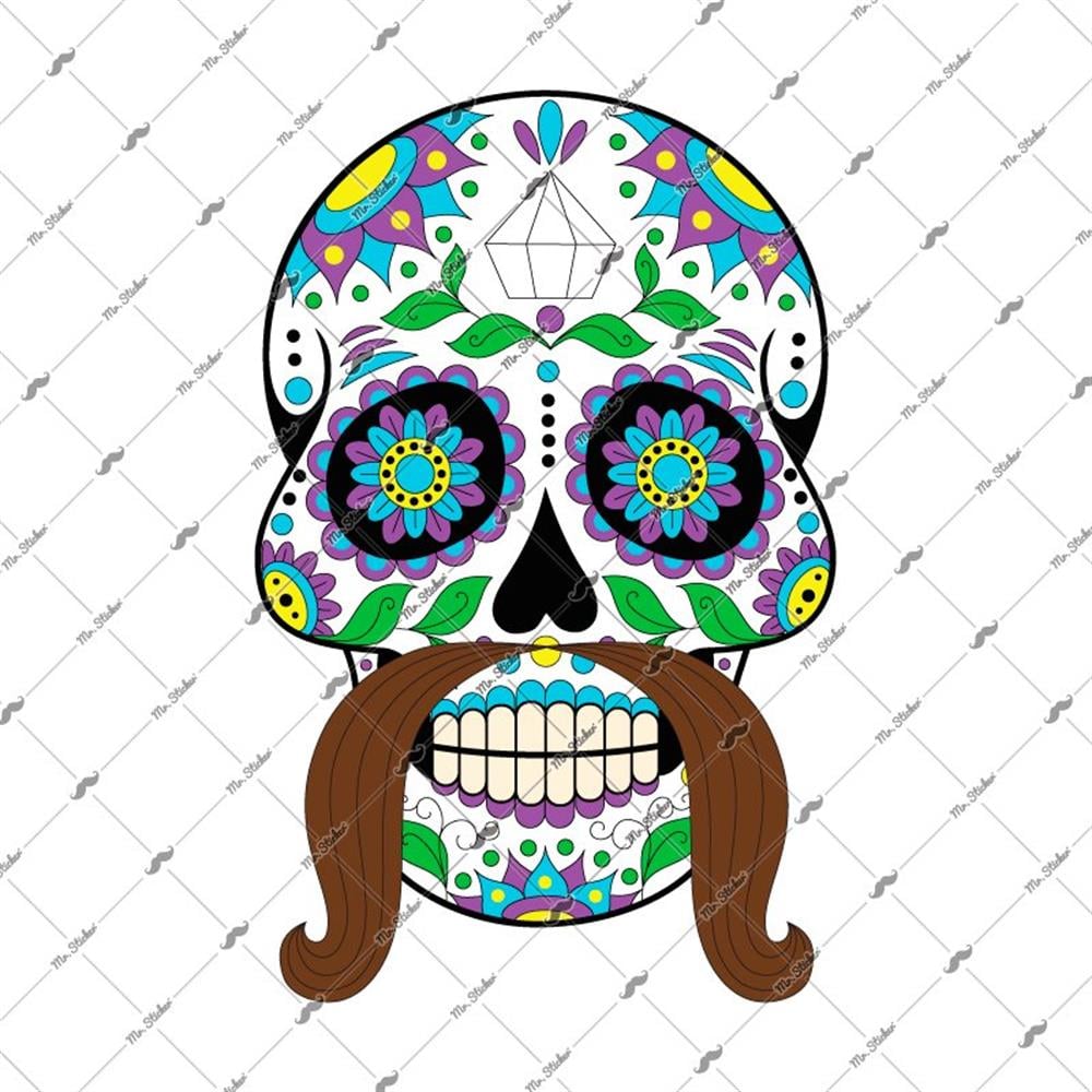 SKL11 Biyikli Sugar Skull Kurukafa Etiketi