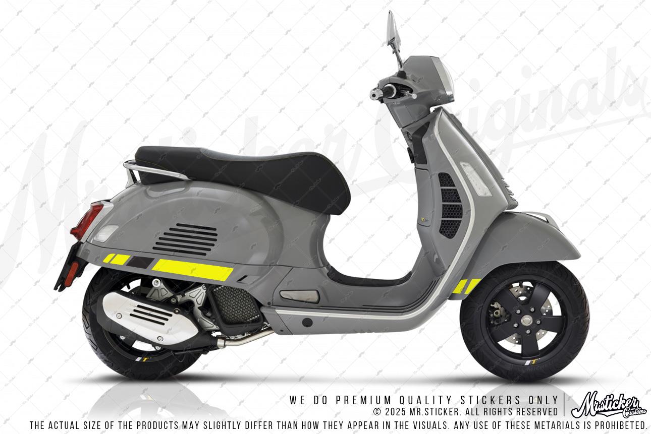 STS10 Sarı Siyah Vespa GTS250 GTS300 Uyumlu Yan Çıta Sticker Seti