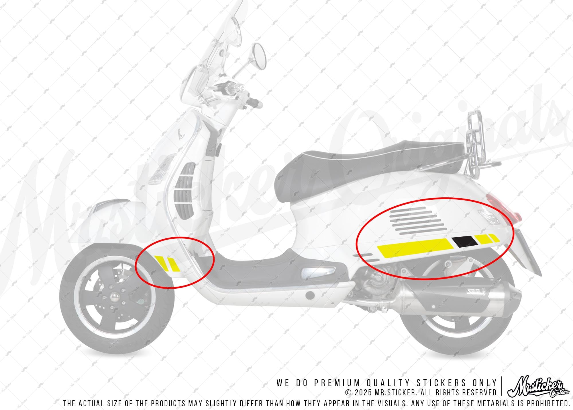 STS10 Sarı Siyah Vespa GTS250 GTS300 Uyumlu Yan Çıta Sticker Seti