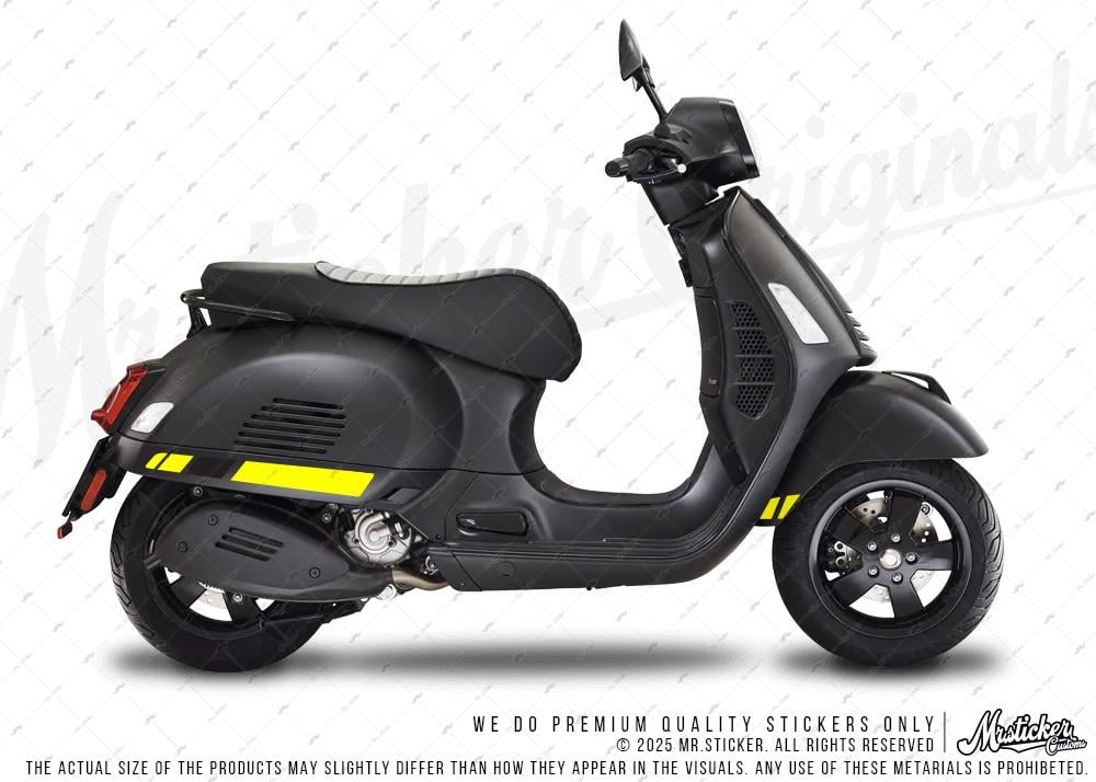 STS10 Sarı Siyah Vespa GTS250 GTS300 Uyumlu Yan Çıta Sticker Seti