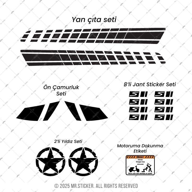 STS13 Vespa GT200 GTS250 GTS300 Yan Cita Seti - Kesik Cizgili