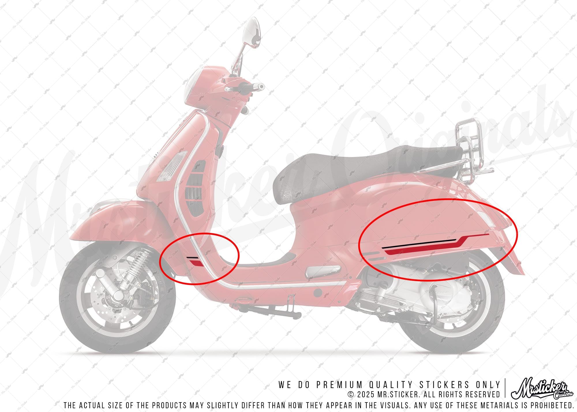 STS45 Vespa GTS 250 GTS 300 Uyumlu Yan Çıta Sticker Seti Renk Seçenekli