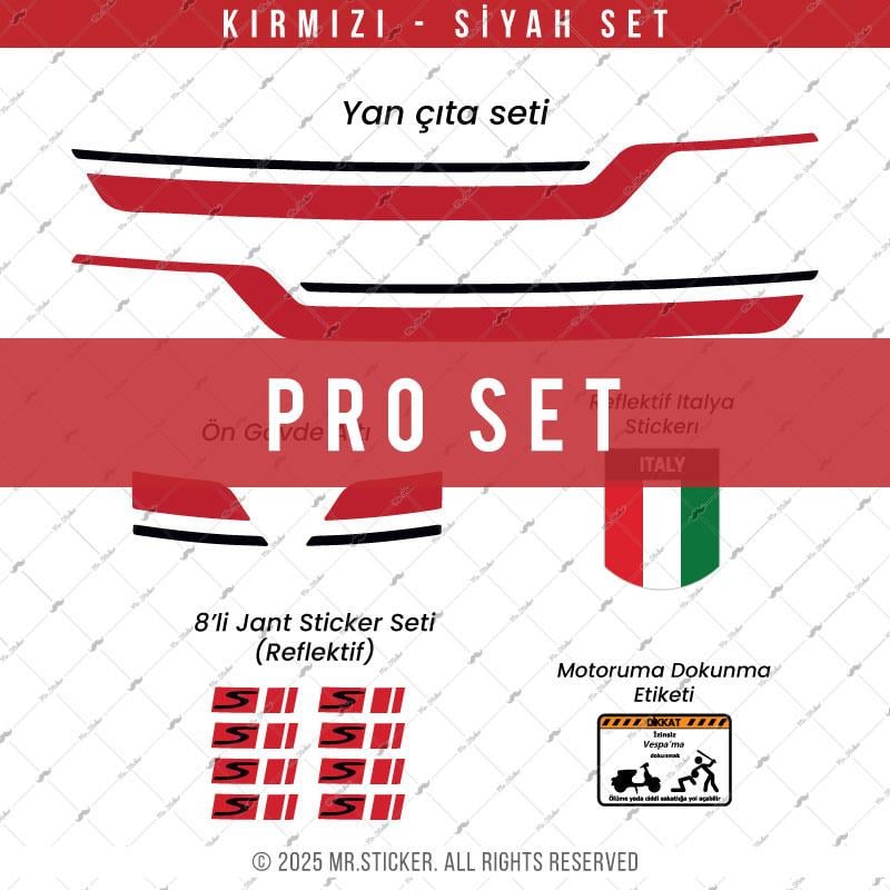 STS45 Vespa GTS 250 GTS 300 Uyumlu Yan Çıta Sticker Seti Renk Seçenekli