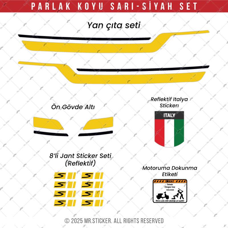 STS45 Vespa GTS 250 GTS 300 Uyumlu Yan Çıta Sticker Seti Renk Seçenekli