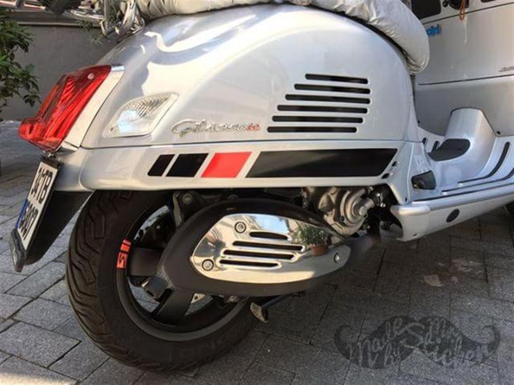STS6 Mat Siyah Kirmizi Vespa GTS250 GTS300 Yan Cita Sticker Seti