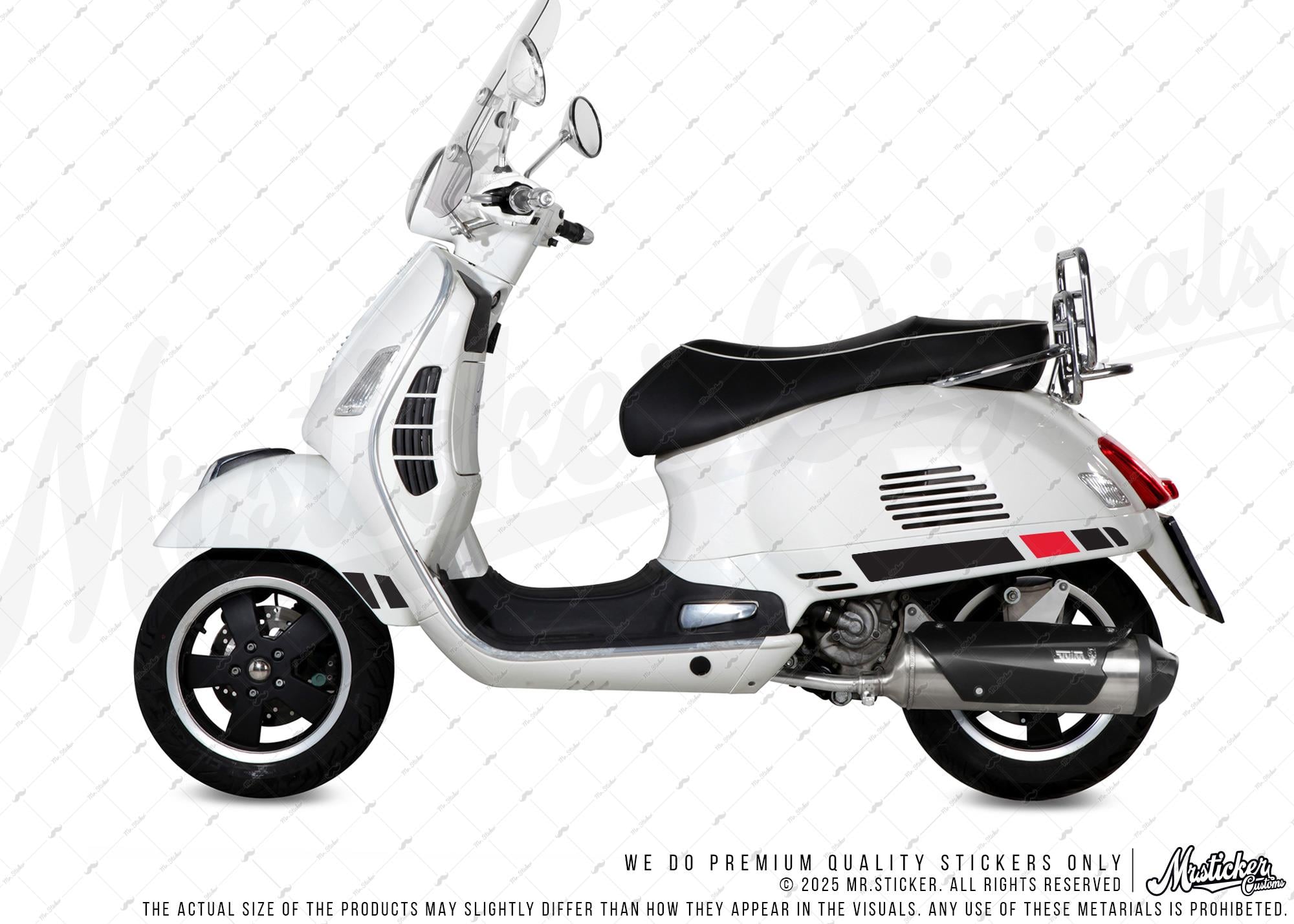 STS6 Siyah Kırmızı Renk Vespa GTS250 GTS300 Uyumlu Yan Çıta Sticker Seti