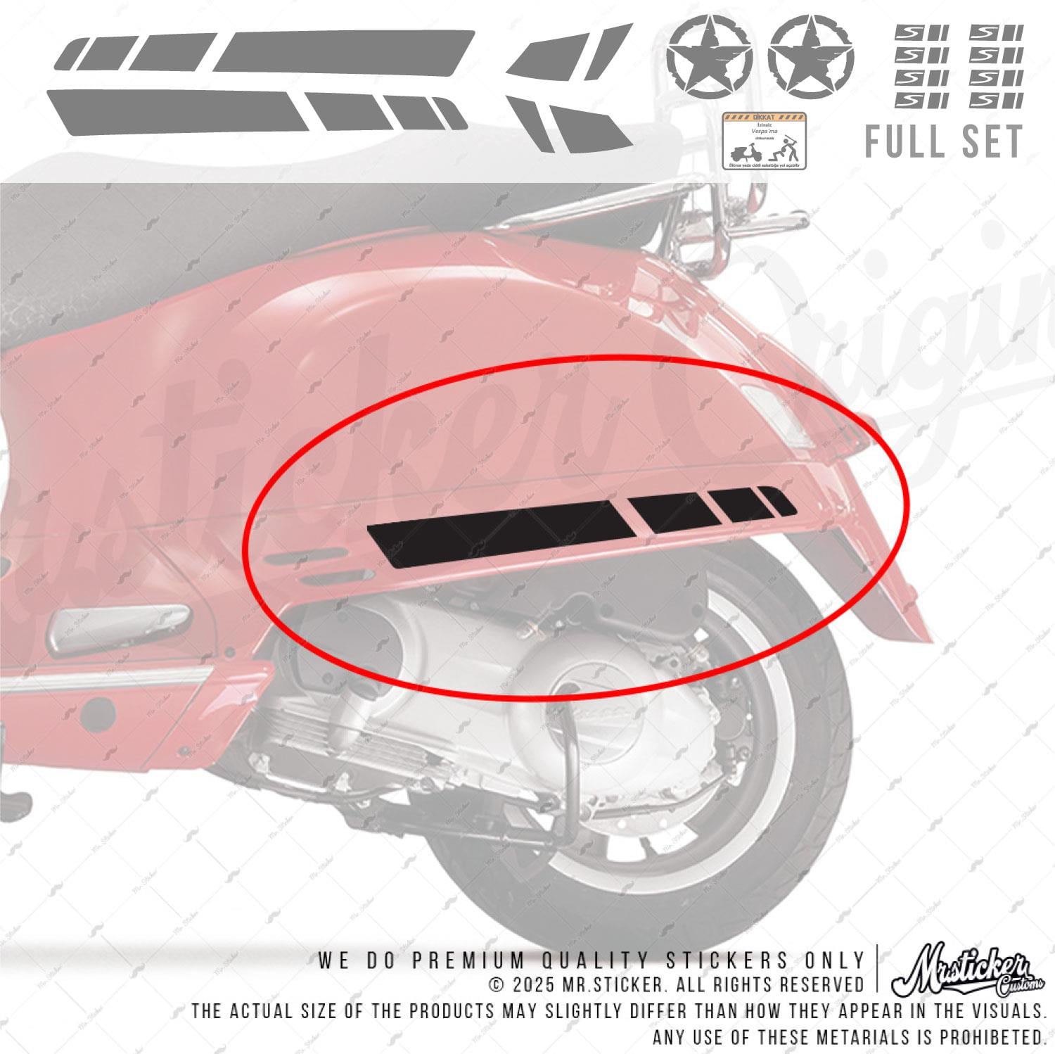 STS8 Siyah Vespa GTS250 GTS300 Uyumlu Yan Çıta Sticker Seti