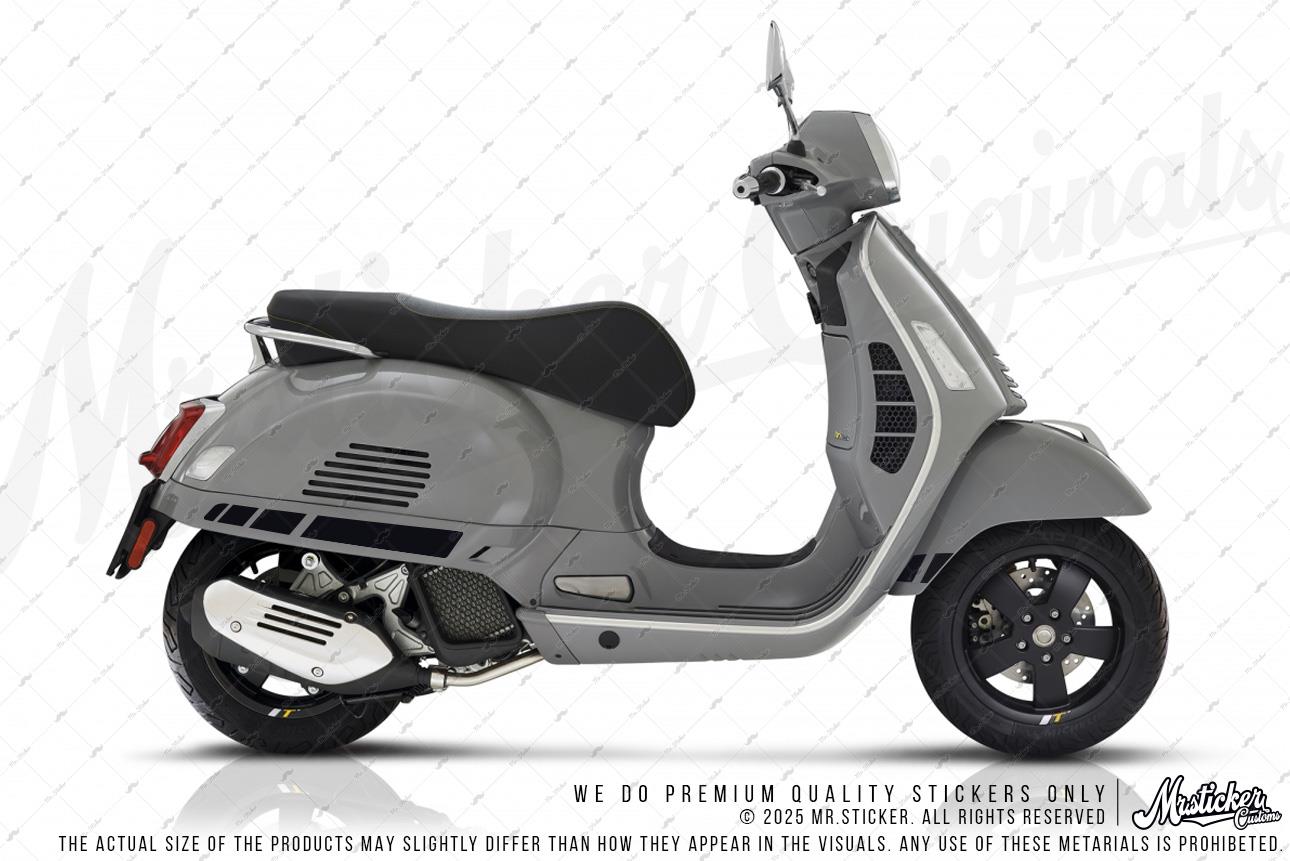 STS8 Siyah Vespa GTS250 GTS300 Uyumlu Yan Çıta Sticker Seti