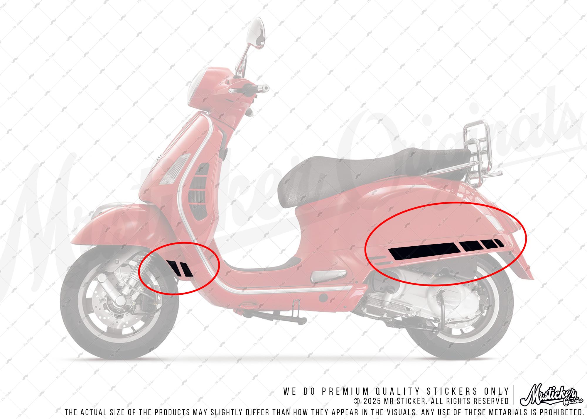 STS8 Siyah Vespa GTS250 GTS300 Uyumlu Yan Çıta Sticker Seti