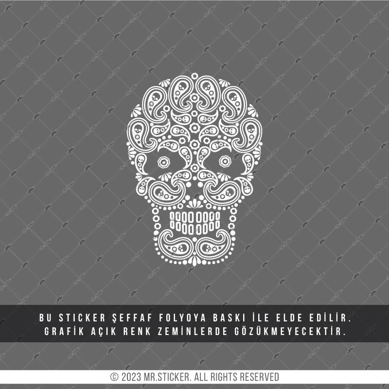 TWT17 Beyaz Motif Çalışma Kurukafa Etiketi Şeffaf Sticker