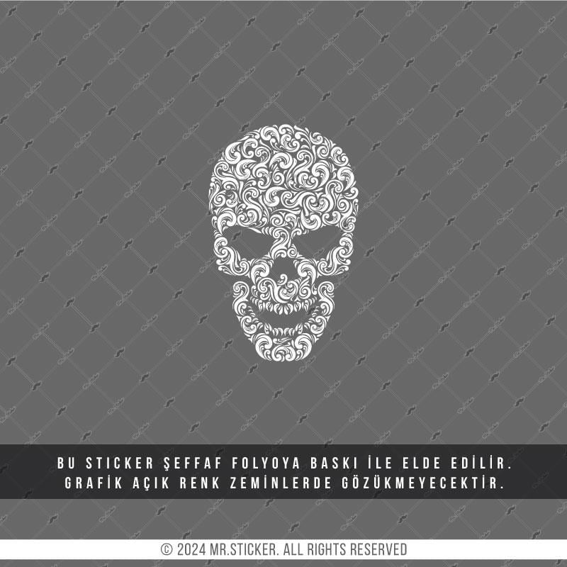 TWT20 Beyaz Tribal Çalışma Kurukafa Şeffaf Sticker