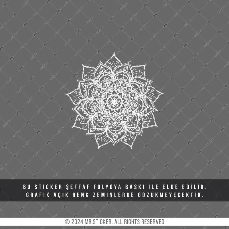 TWT27 Beyaz Mandala Çiçek Etiketi Şeffaf Sticker