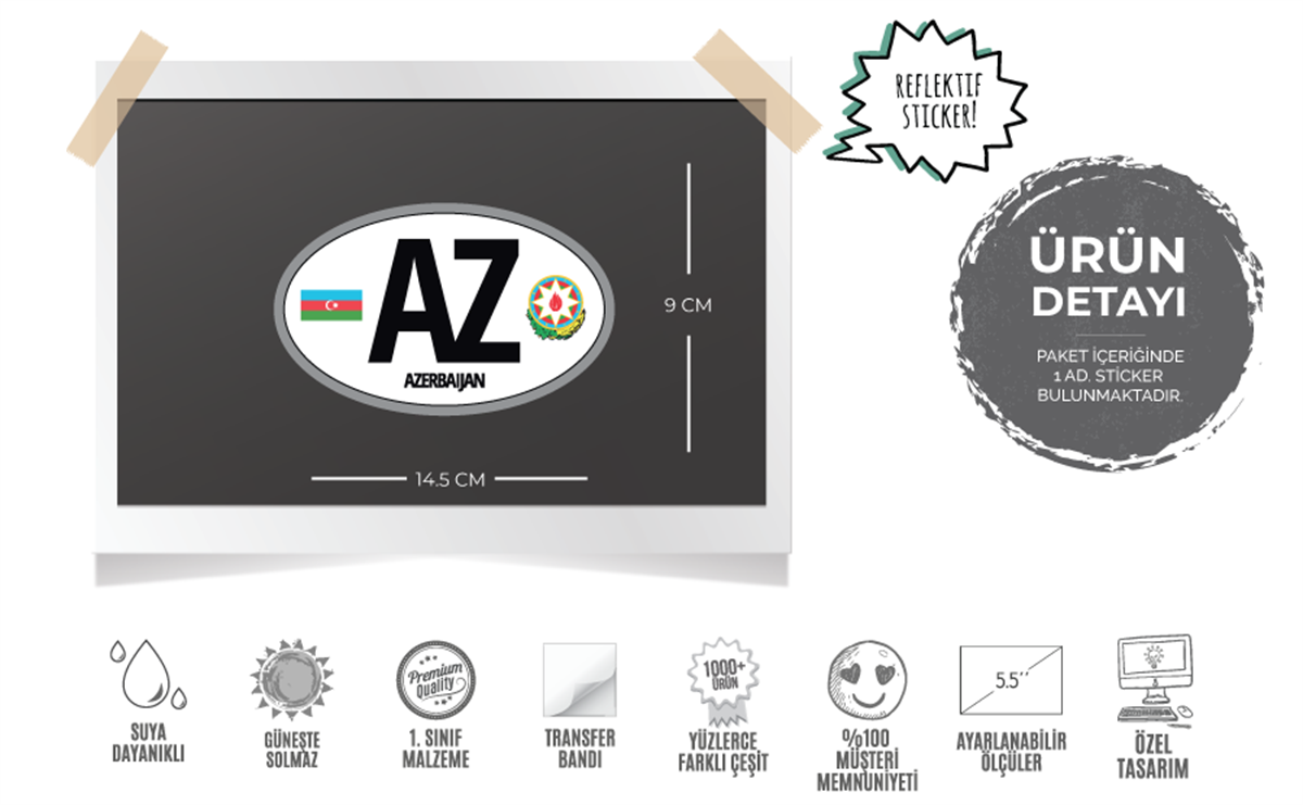 ULK58 Azerbaycan (AZ) Reflektif Ulke Etiketi