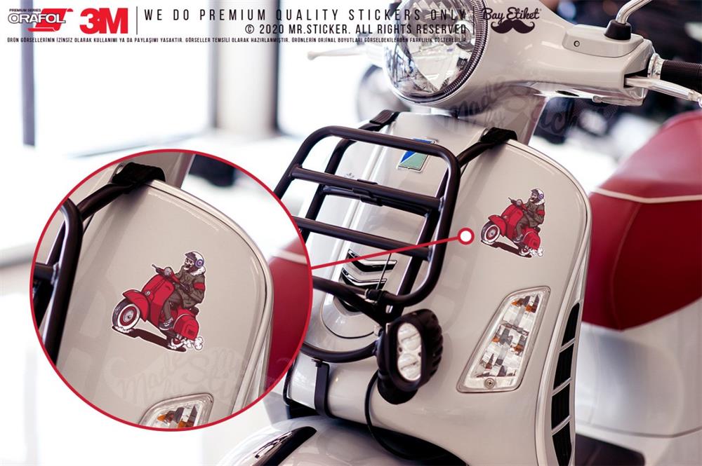 VSP25 Kirmizi Scooterli Kurukafa Etiketi
