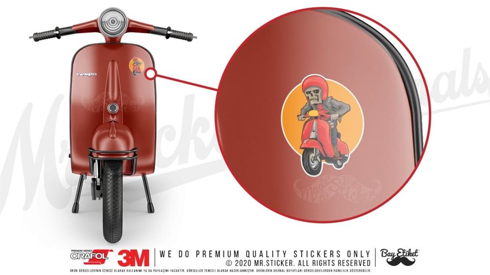 VSP38 Kirmizi Scooterli Kurukafa Etiketi
