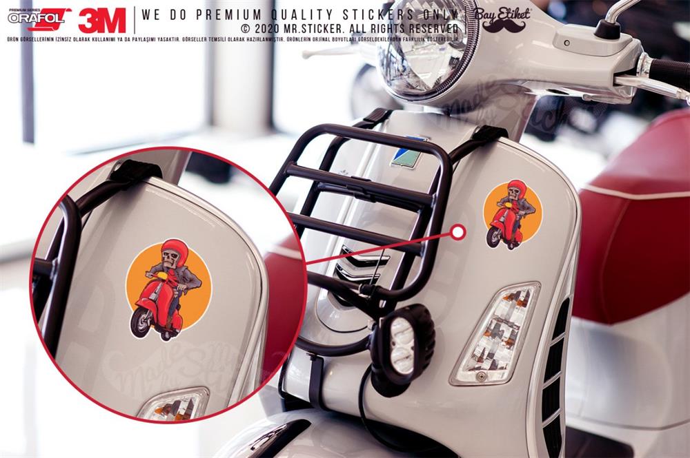 VSP38 Kirmizi Scooterli Kurukafa Etiketi