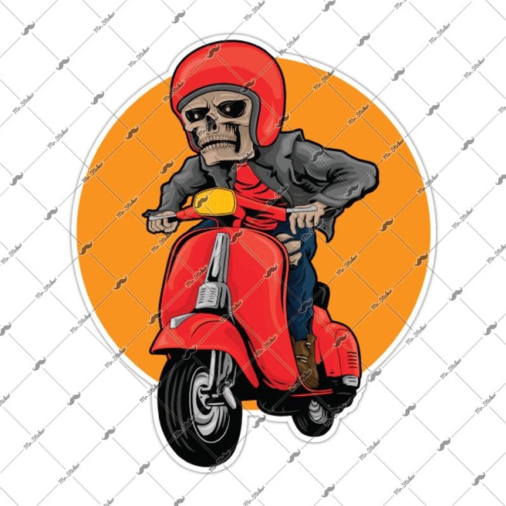 VSP38 Kirmizi Scooterli Kurukafa Etiketi