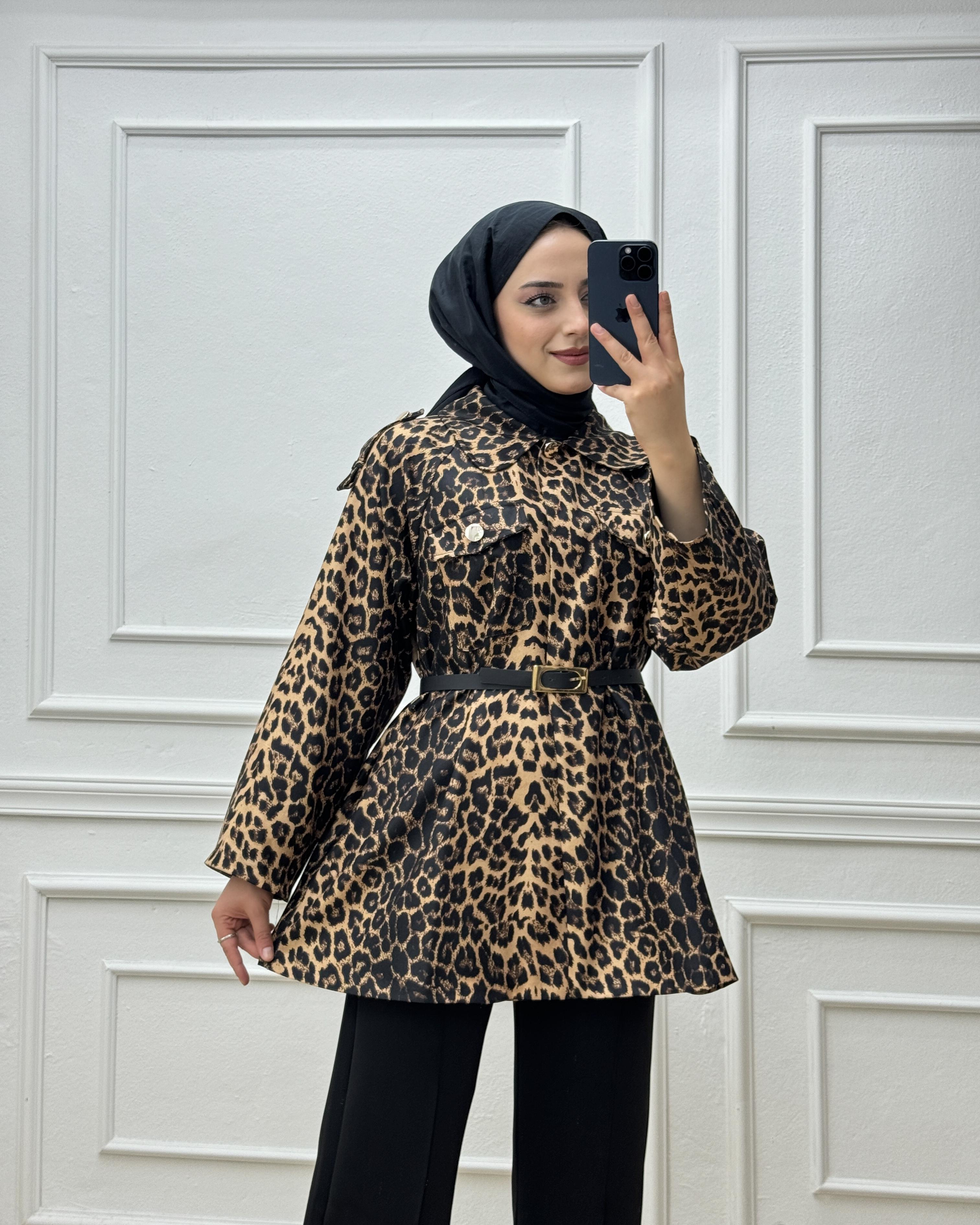 0282-Leopar Ceket-Kahverengi
