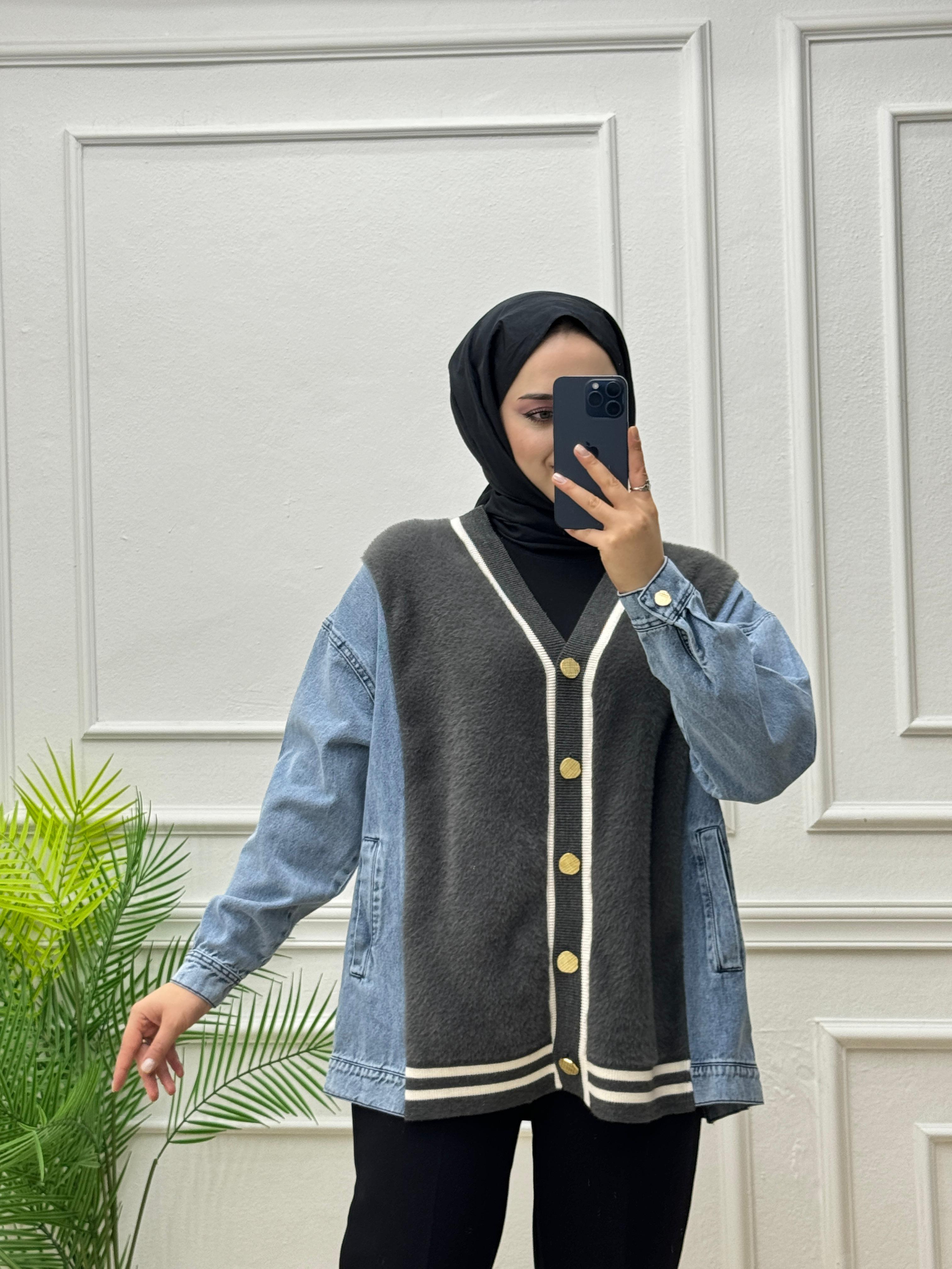 0440-Peluş Detaylı Denim-Antrasit