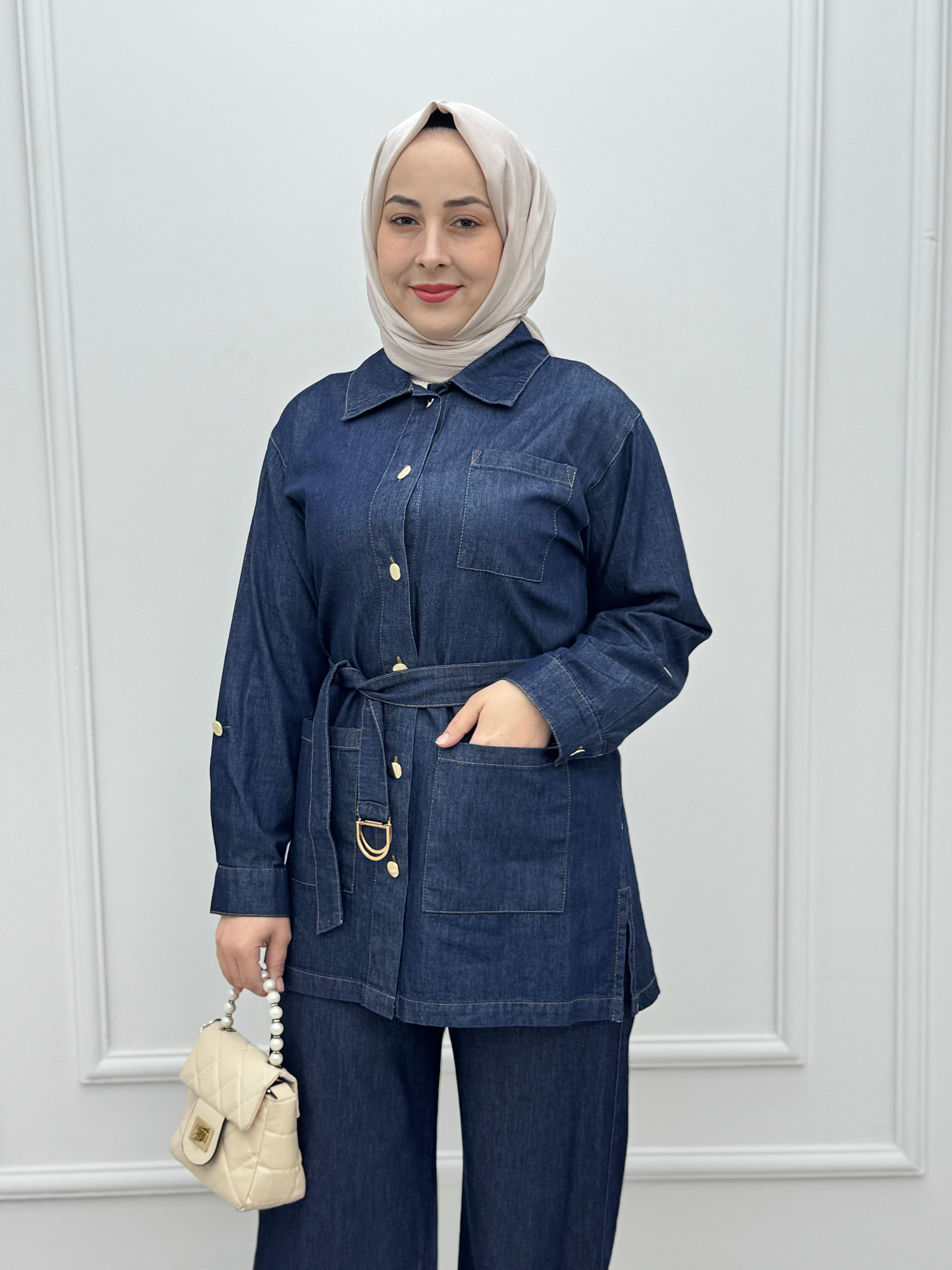 0444-Tencel Denim Takım-Koyu Mavi