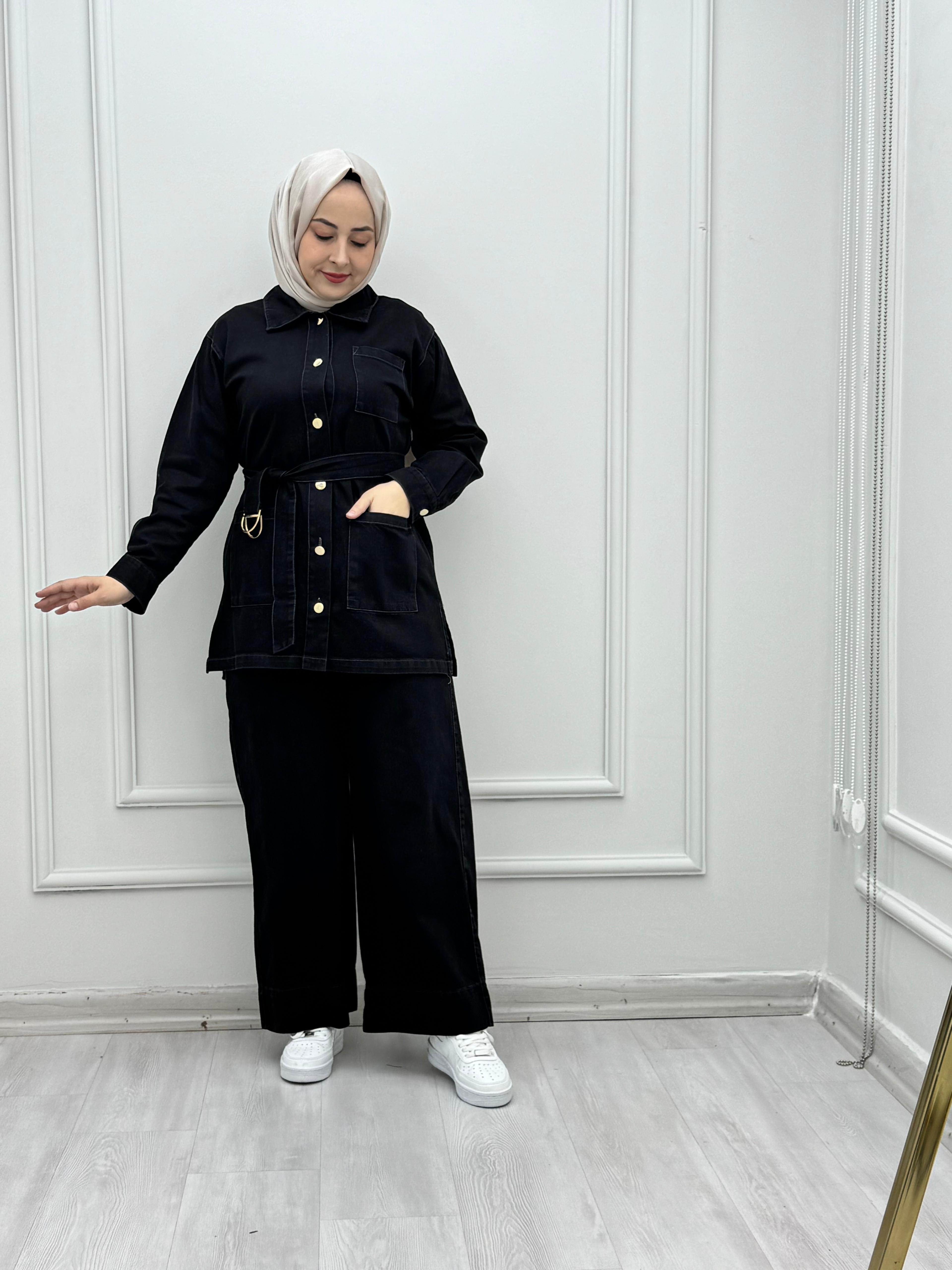 0444-Tencel Denim Takım-Siyah