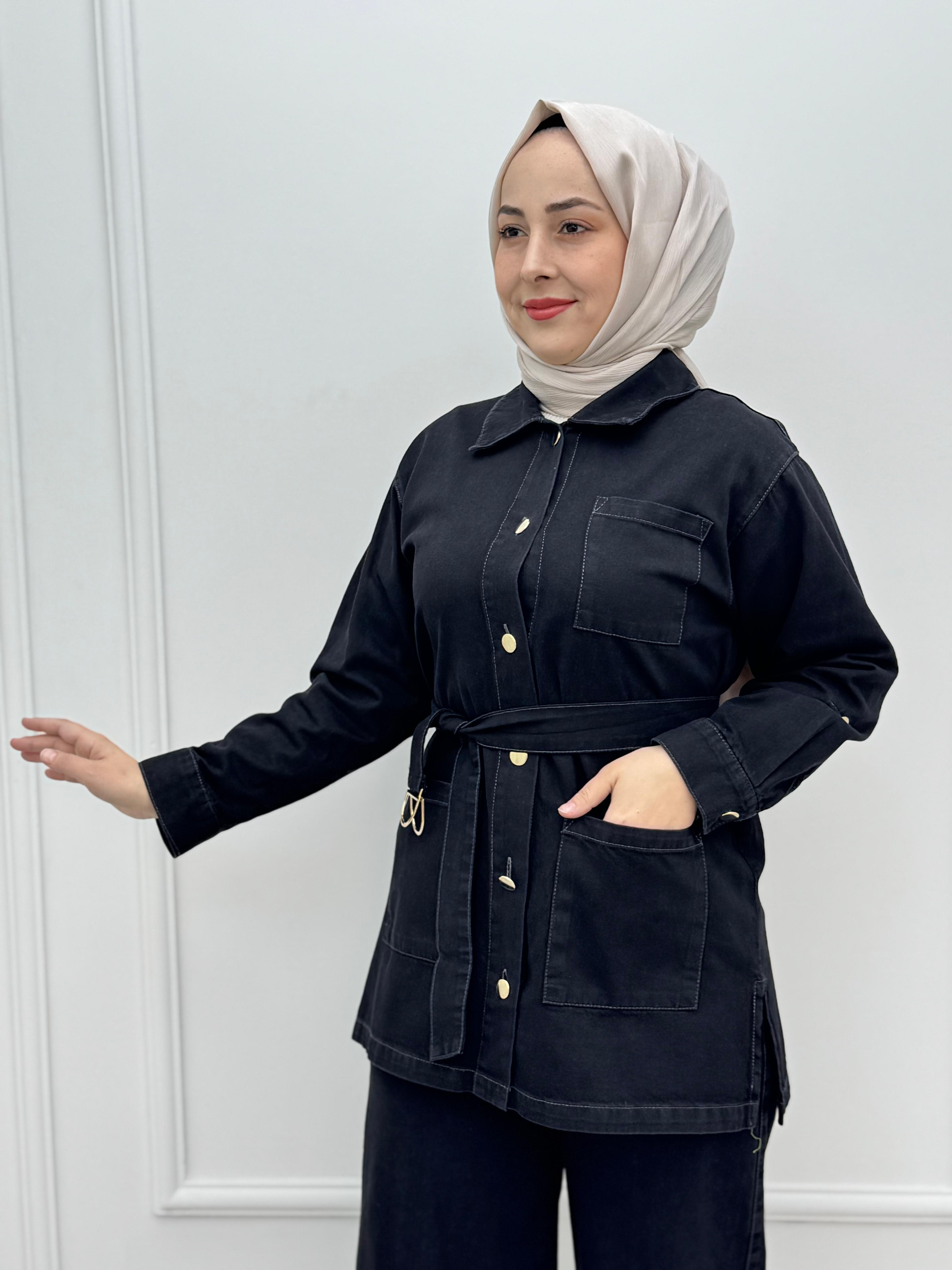 0444-Tencel Denim Takım-Siyah
