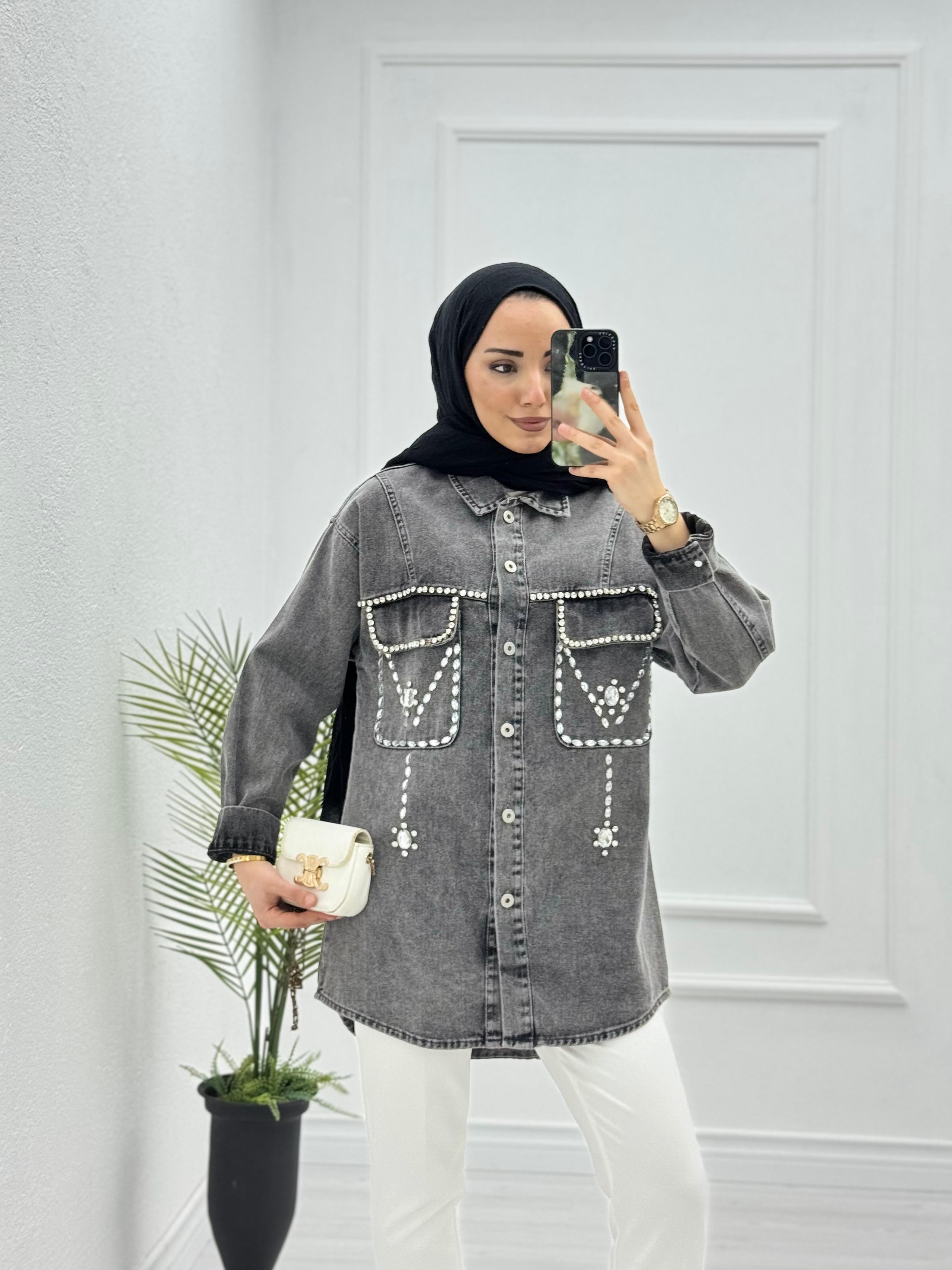 0647-Denim Ceket-Gri