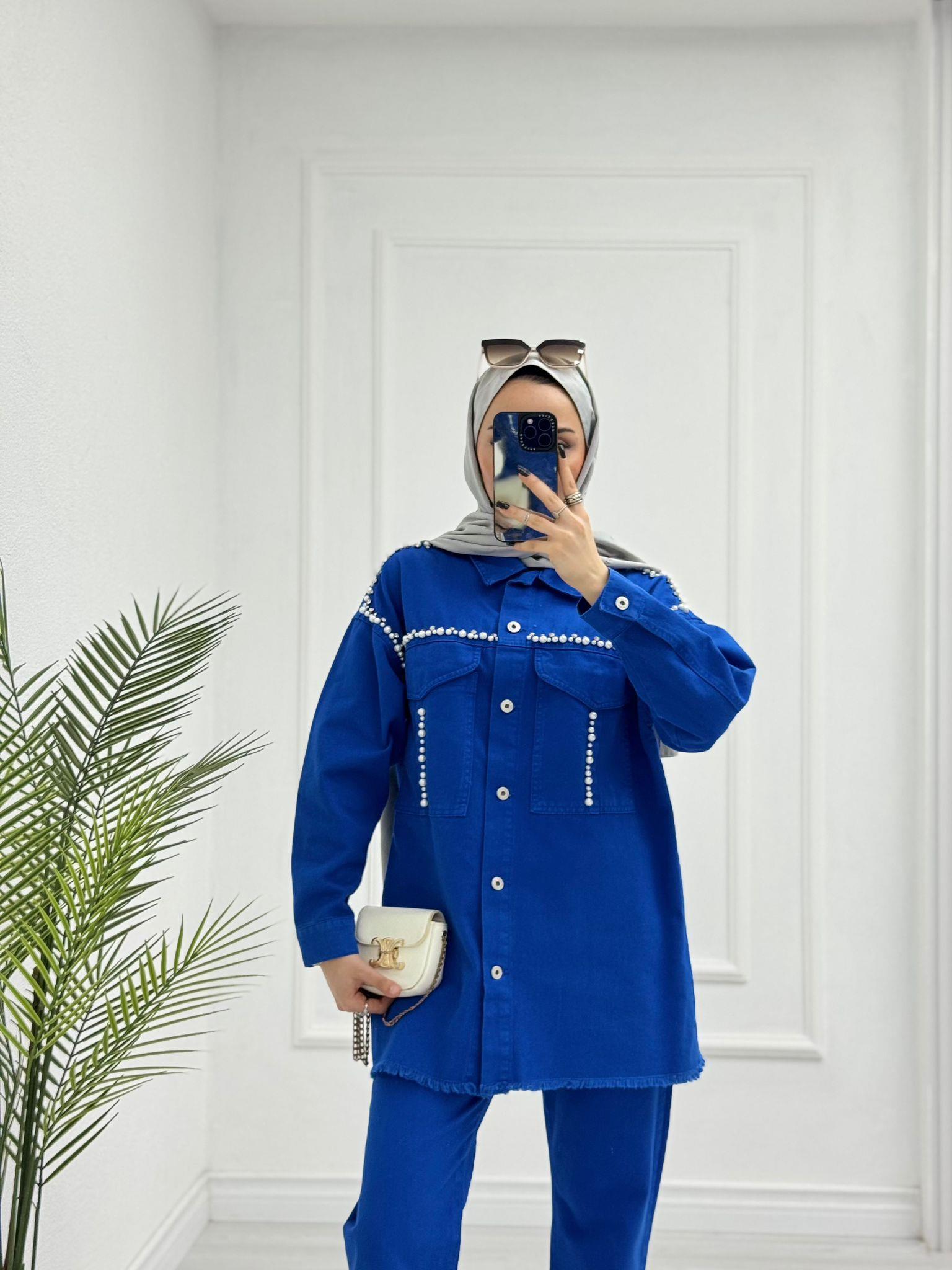 0954-Denim Takım-Saks Mavisi
