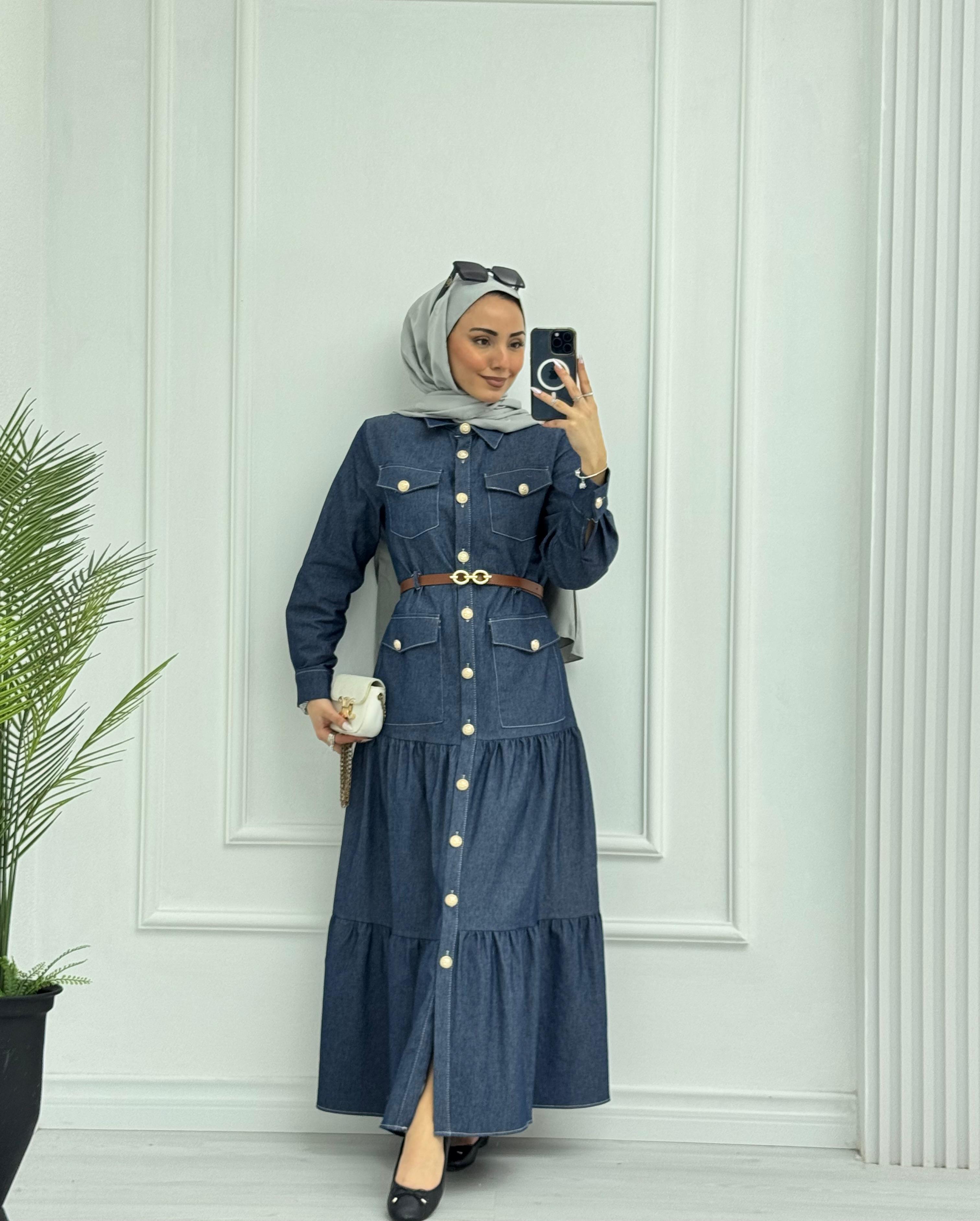 0983-Yazlık Denim Elbise-Mavi