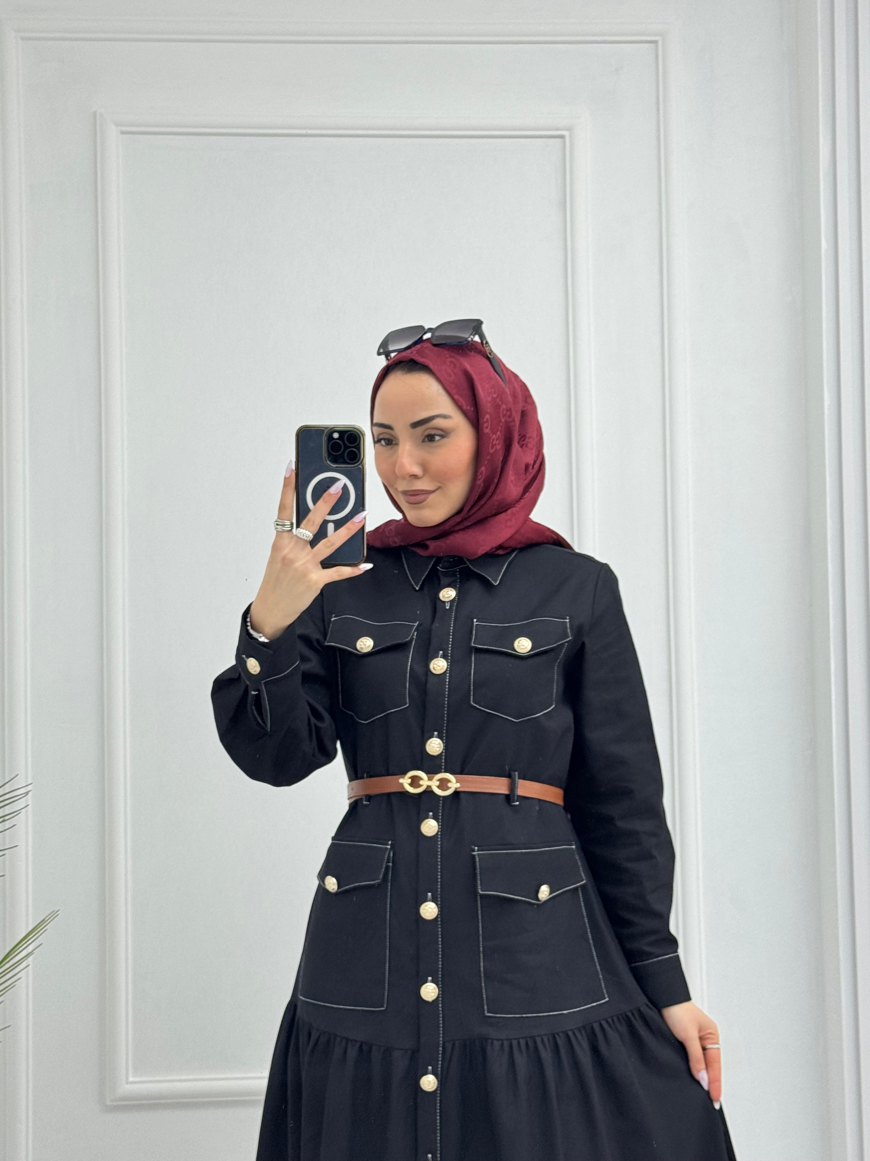 0983-Yazlık Denim Elbise-Siyah