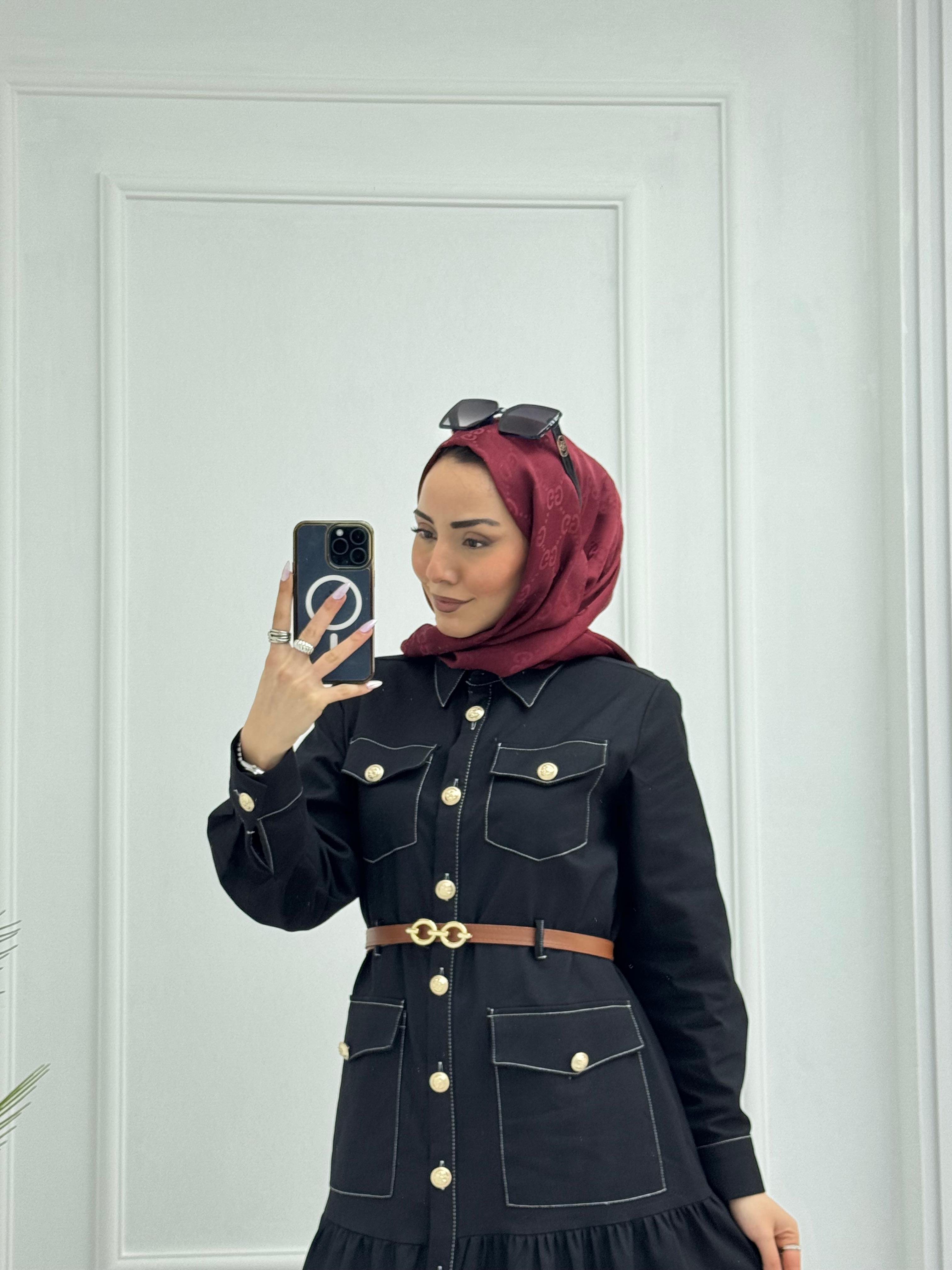 0983-Yazlık Denim Elbise-Siyah