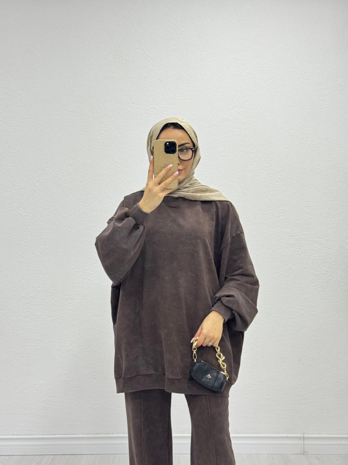 1019-Leyla Takım-Koyu Kahverengi