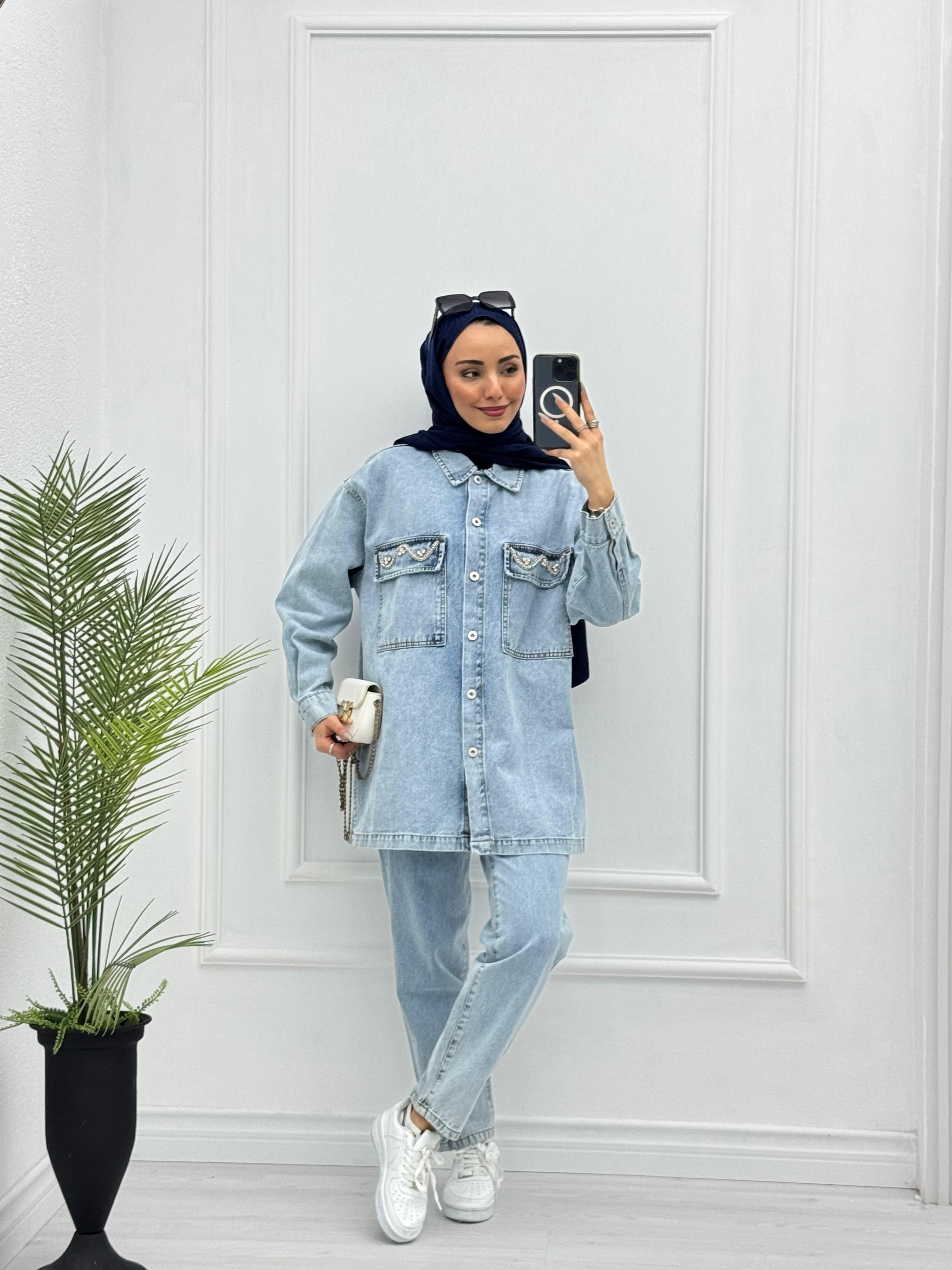 1034-Denim Takım-Açık Mavi