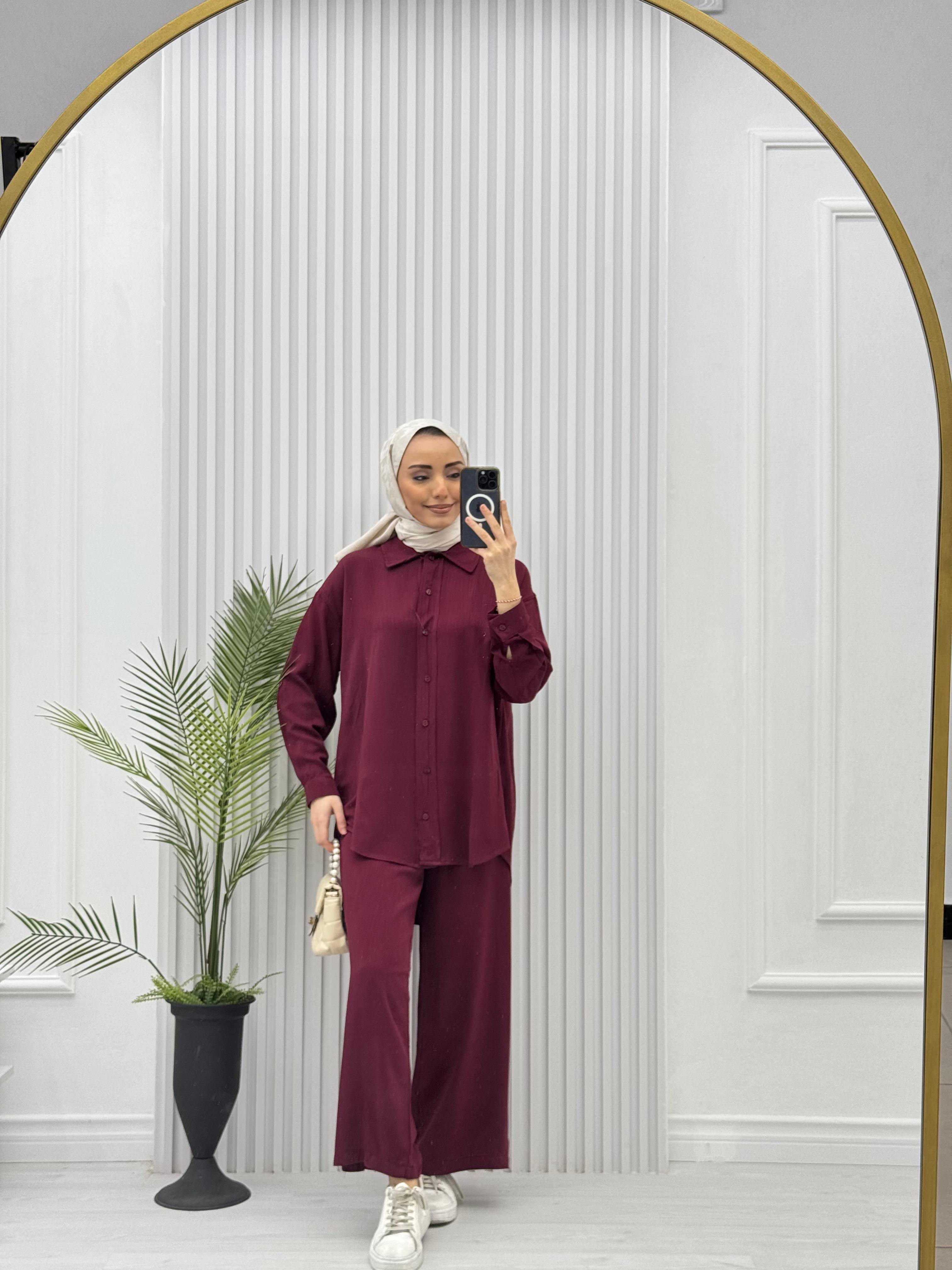 1182-Pantolon Takım-Bordo
