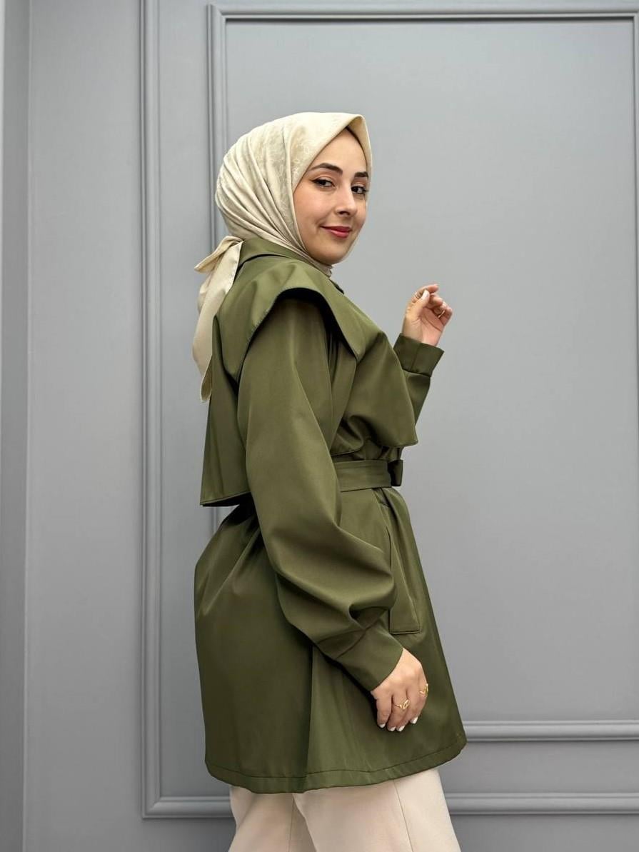 1200-Pelerin Detaylı Trençkot-Yeşil