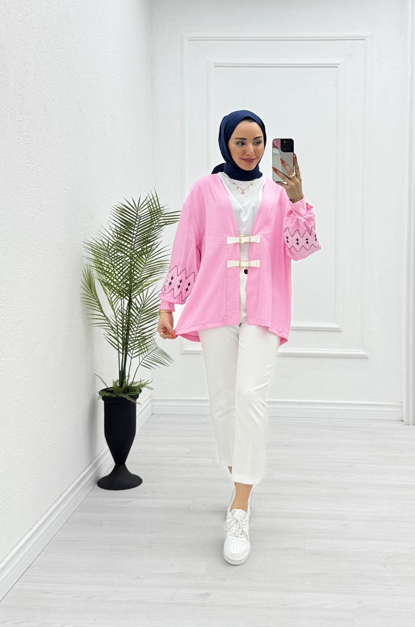 1232-Keten Kimono-Pembe