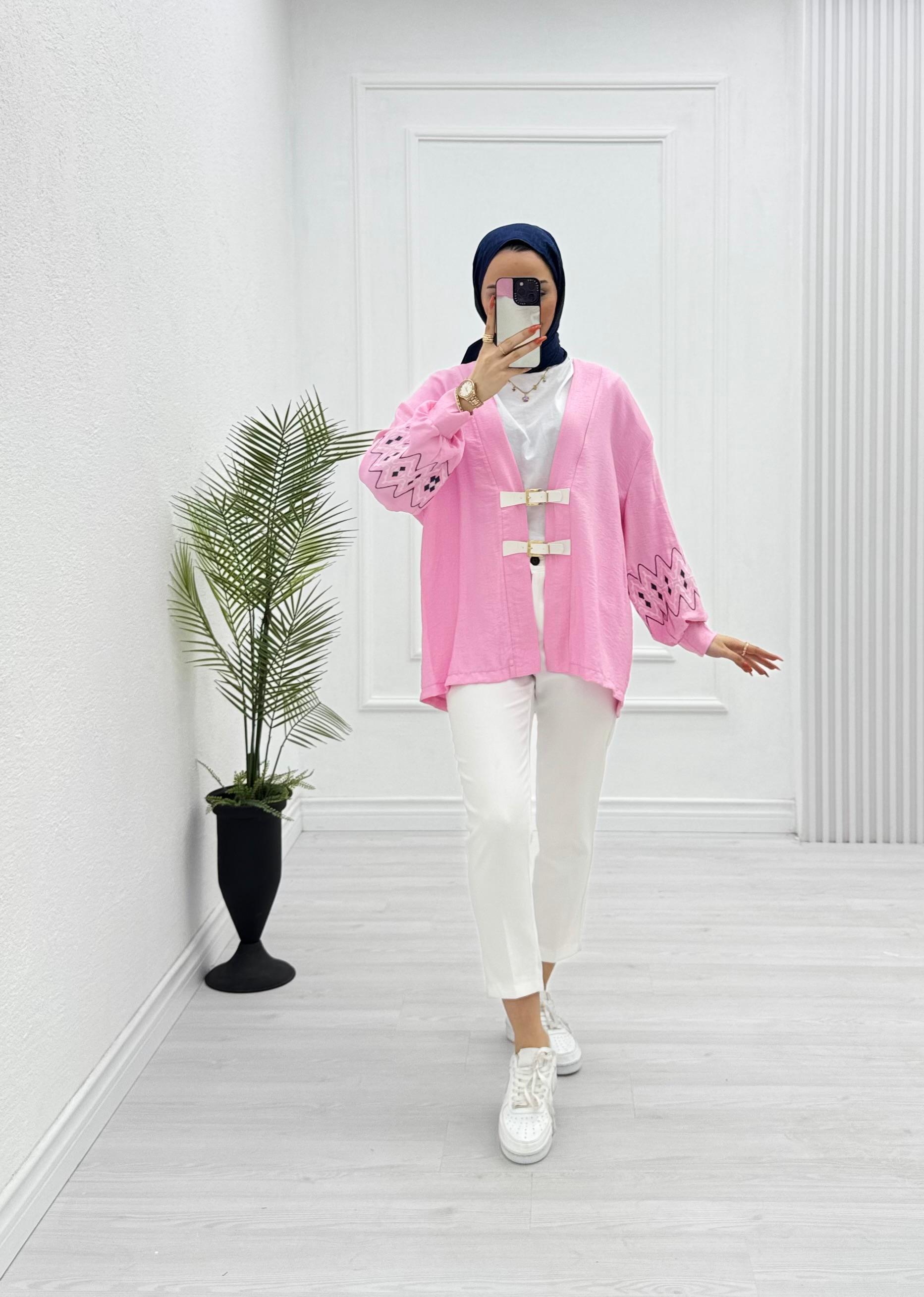 1232-Keten Kimono-Pembe