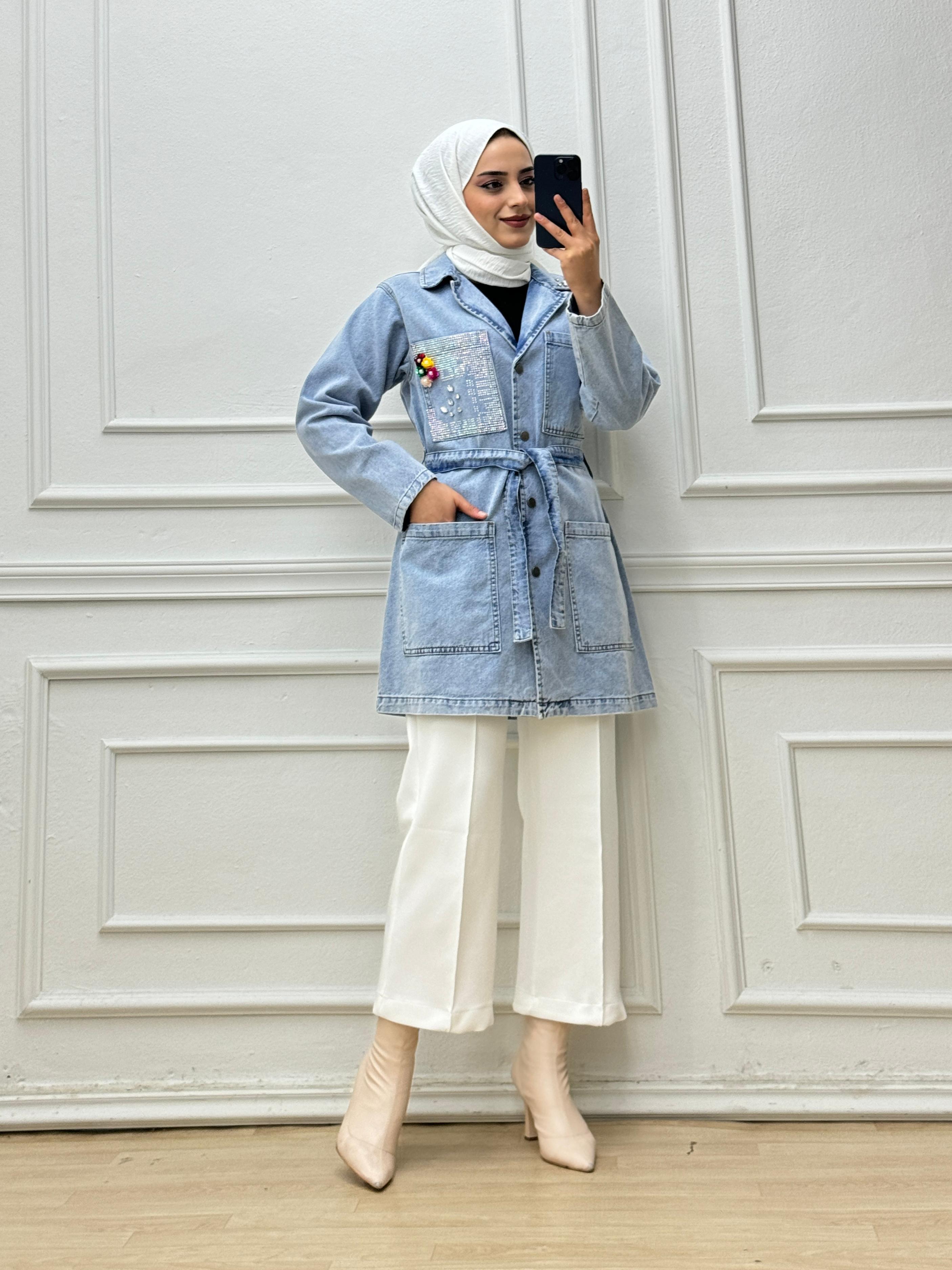 1243-Denim Ceket-Açık Mavi
