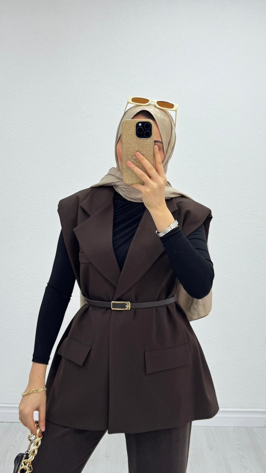 1287-Blazer Ceket-Koyu Kahverengi