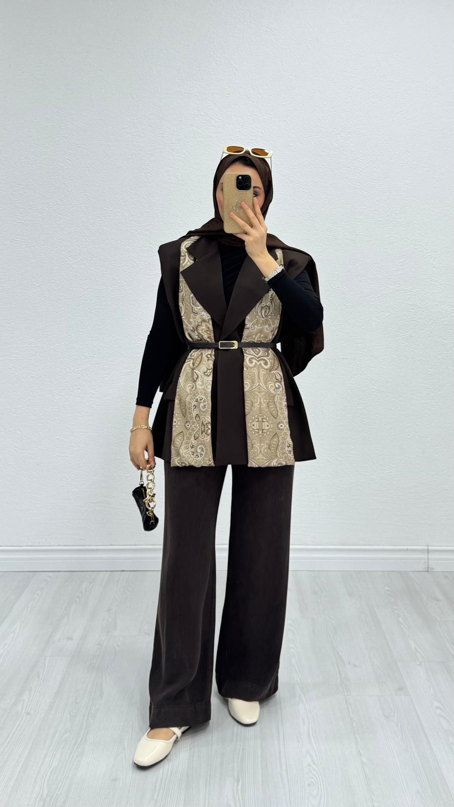 1287-Blazer Ceket-Koyu Kahverengi