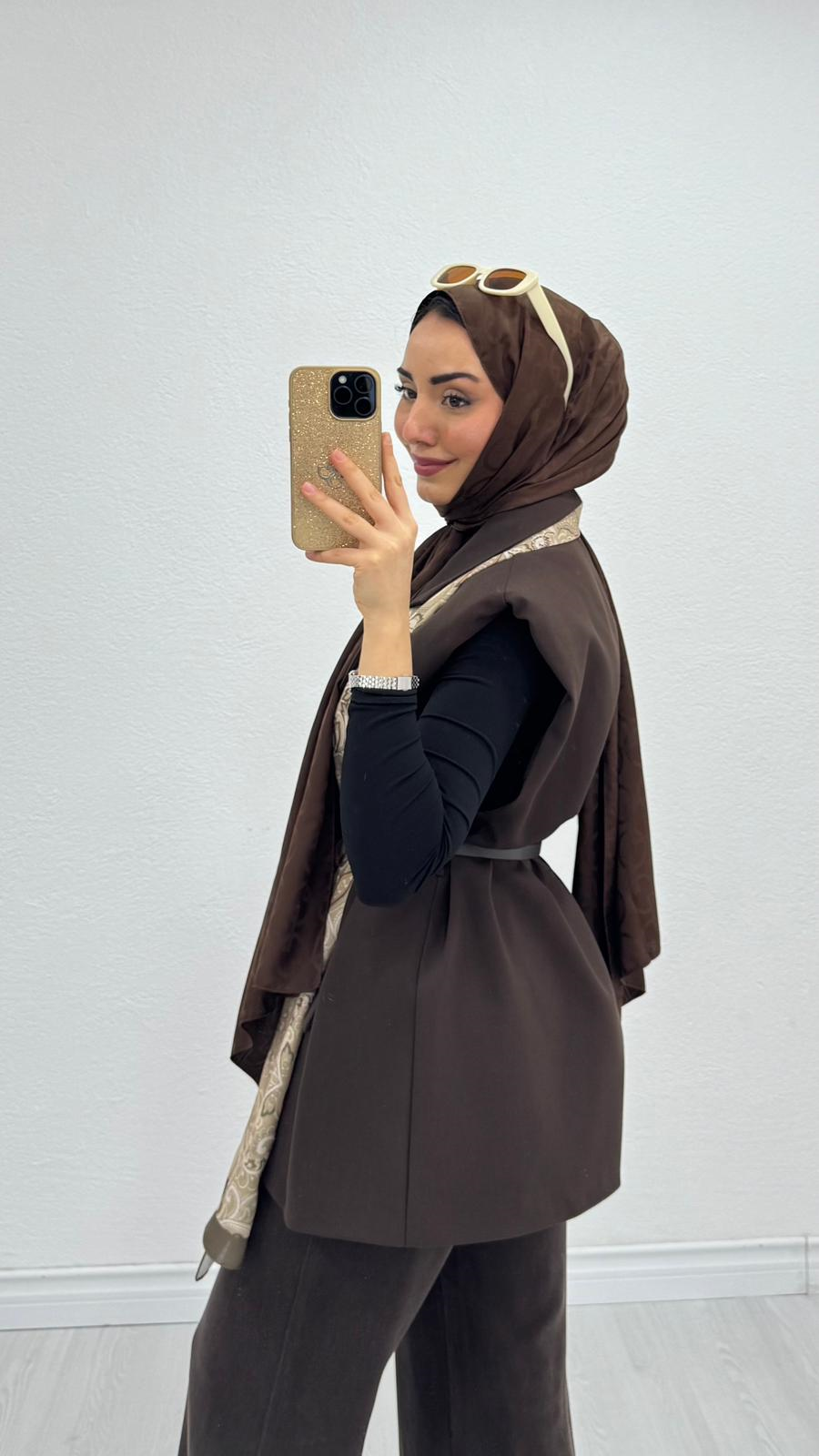 1287-Blazer Ceket-Koyu Kahverengi