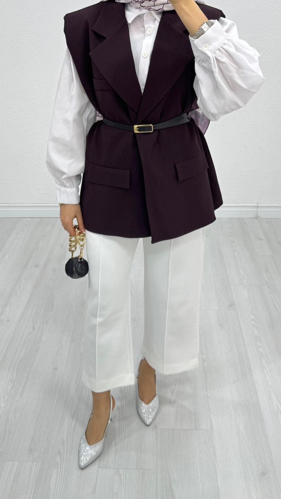 1287-Blazer Ceket-Mürdüm