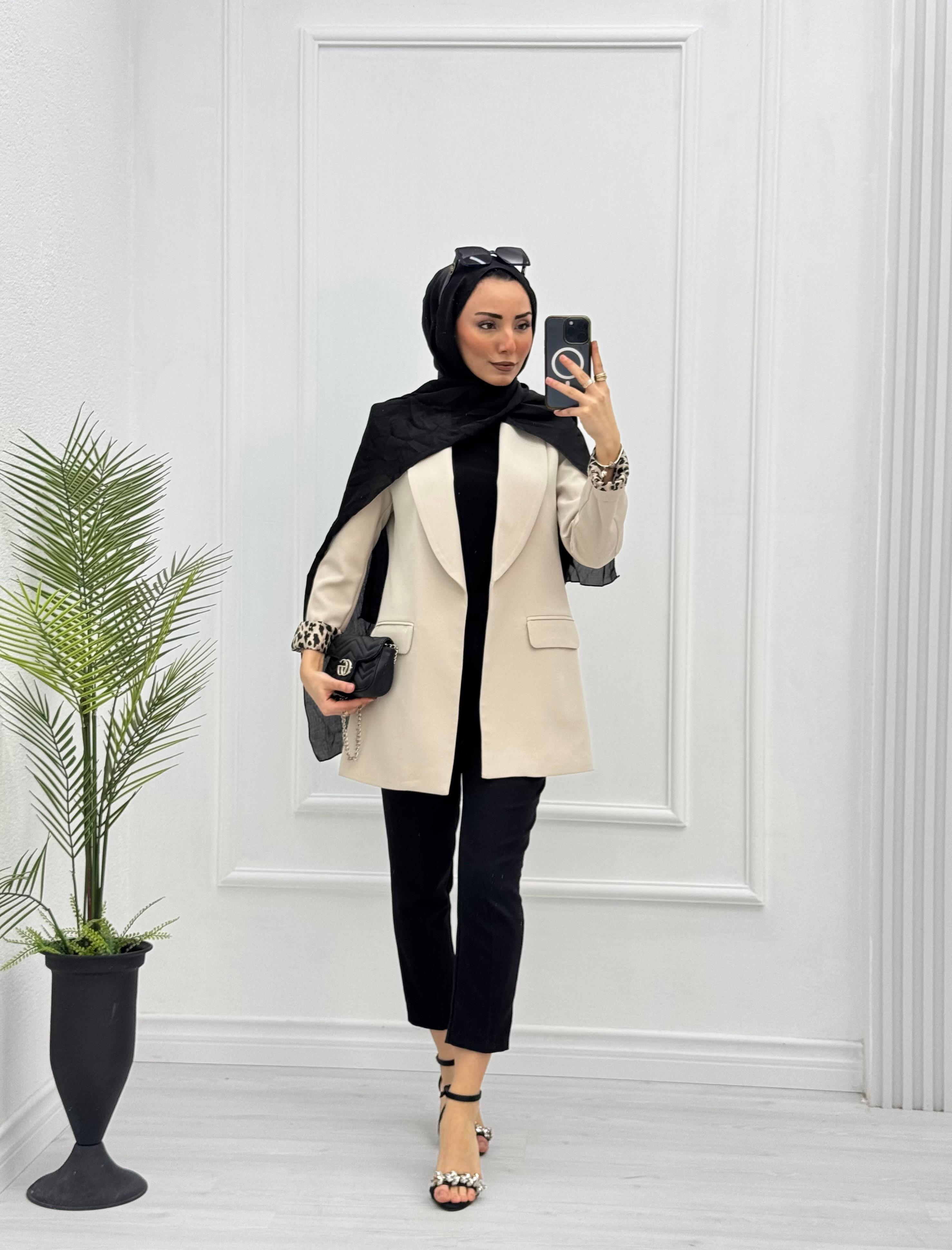1297-Blazer Ceket-Krem