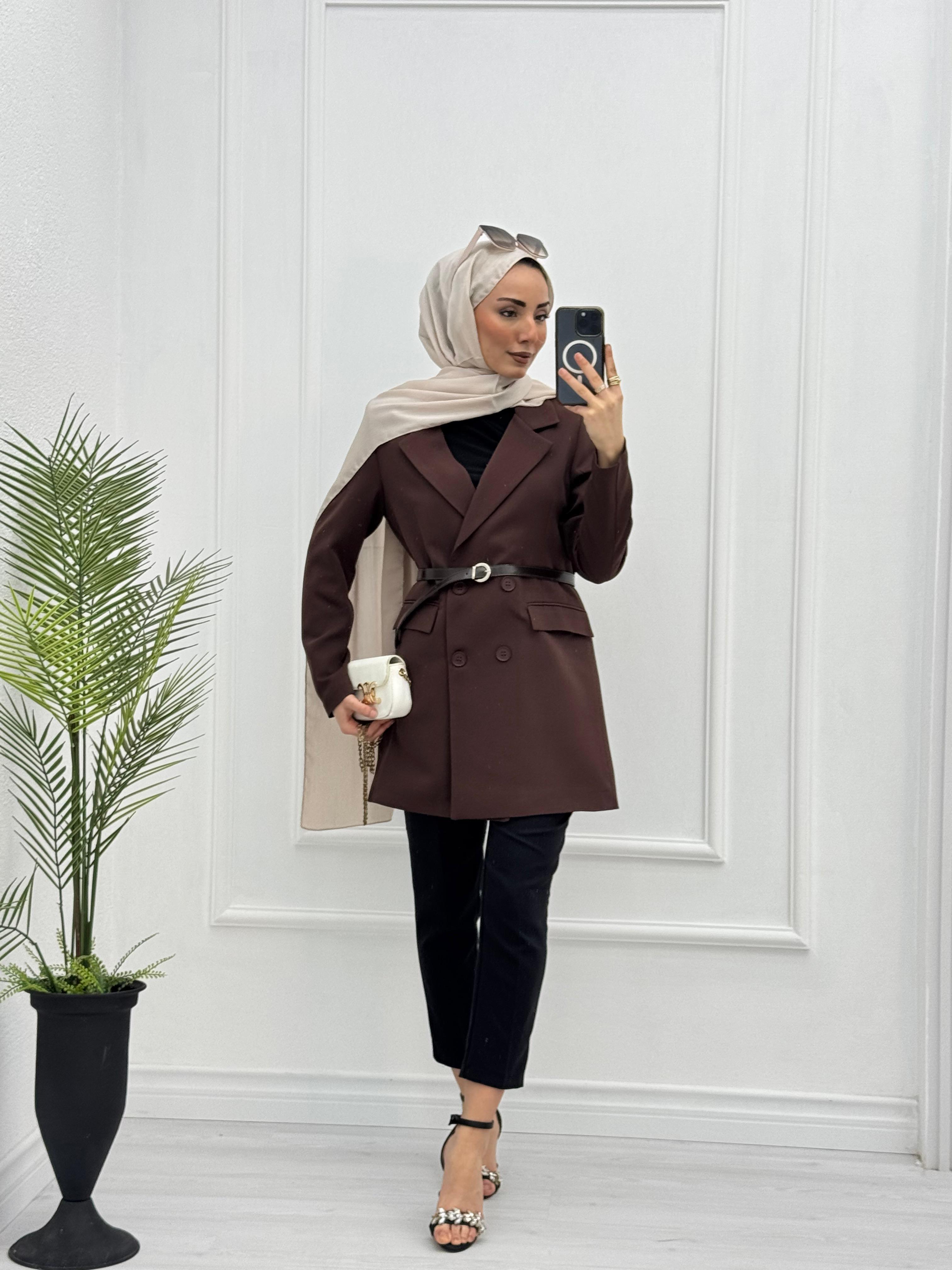1298-Tall Blazer Ceket-Kahverengi